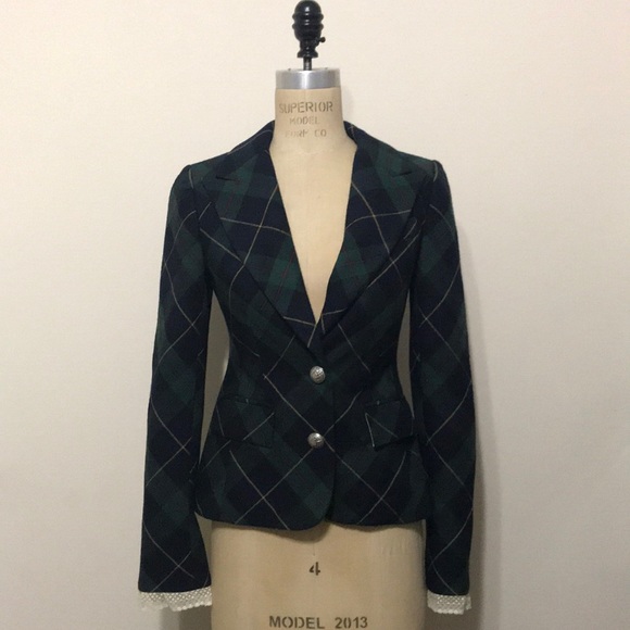 Juicy Couture Jackets & Blazers - Juicy Couture green wool plaid school girl jacket